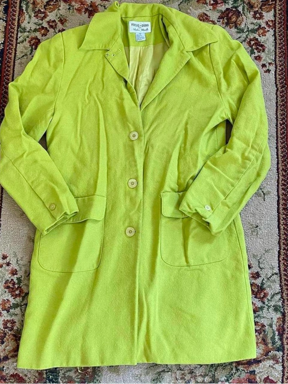 Focus 2000 Women's Bright Lime Green Single-Breasted Trench Coat